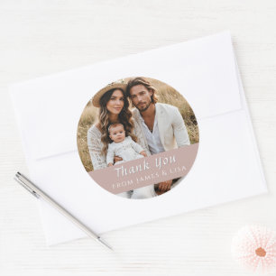 Redonda Pegatina rosa de agradecimiento de boda personaliz