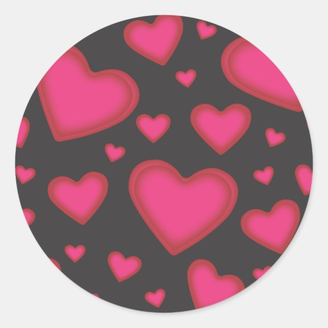 Redonda Pegatina rosa de los corazones de San Valentín (Anverso)