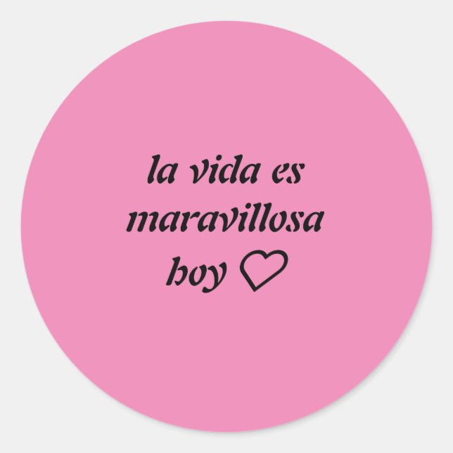 Redonda pegatina rosa fuerte con frase (Anverso)