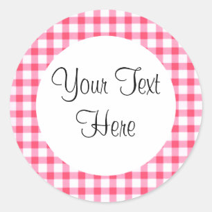 Redonda Pegatina Rosa Gingham