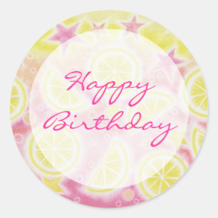 Redonda Pegatina Rosa Lemonade 'Feliz Cumpleaños'