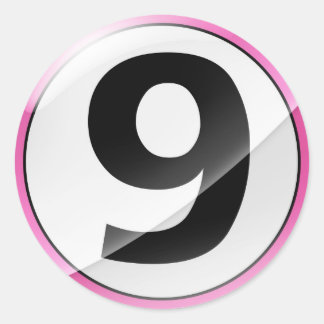 Redonda Pegatina rosa número 9