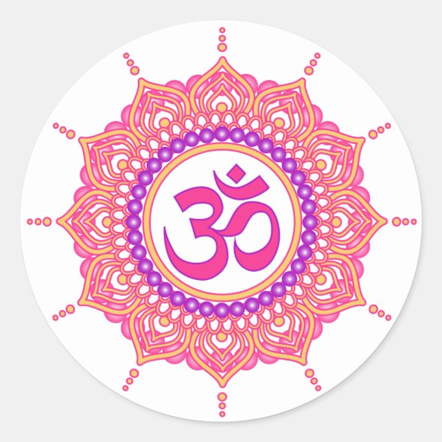 Redonda Pegatina rosa om mandala (Anverso)