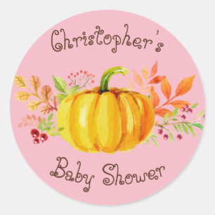Redonda Pegatina rosa para baby shower de Calabacita