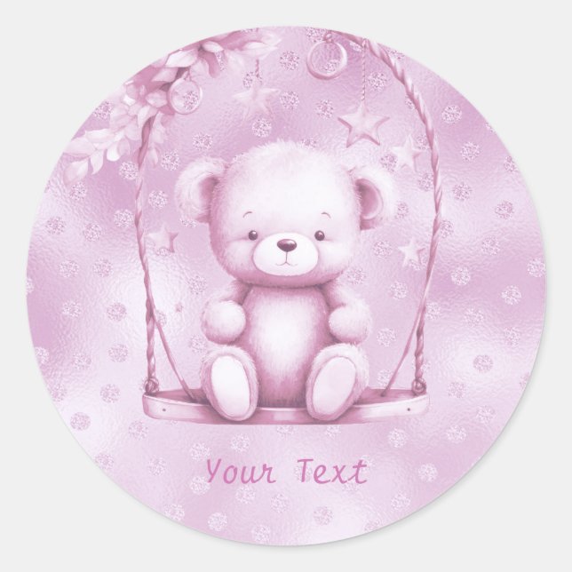 Redonda Pegatina Rosa Teddy Bear (Anverso)