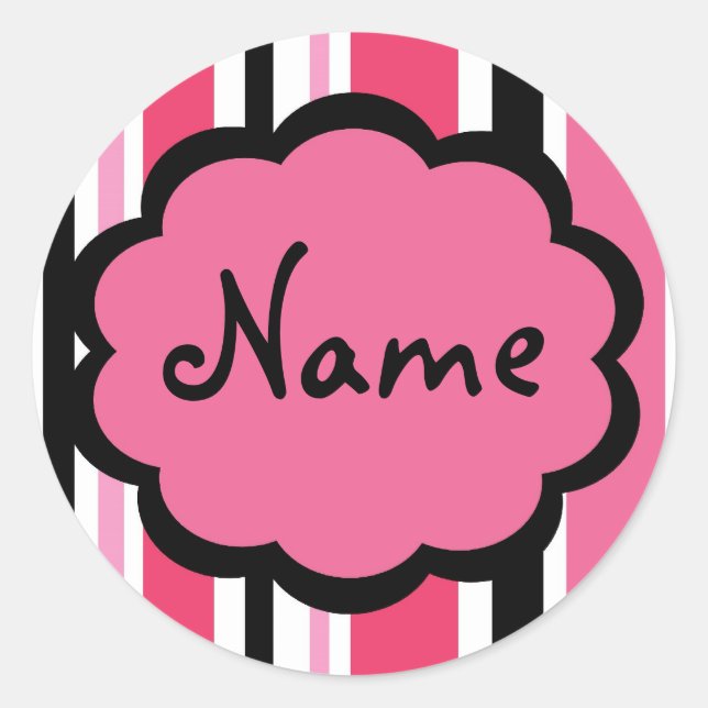 Redonda Pegatina rosa y negro de franja suave (Anverso)