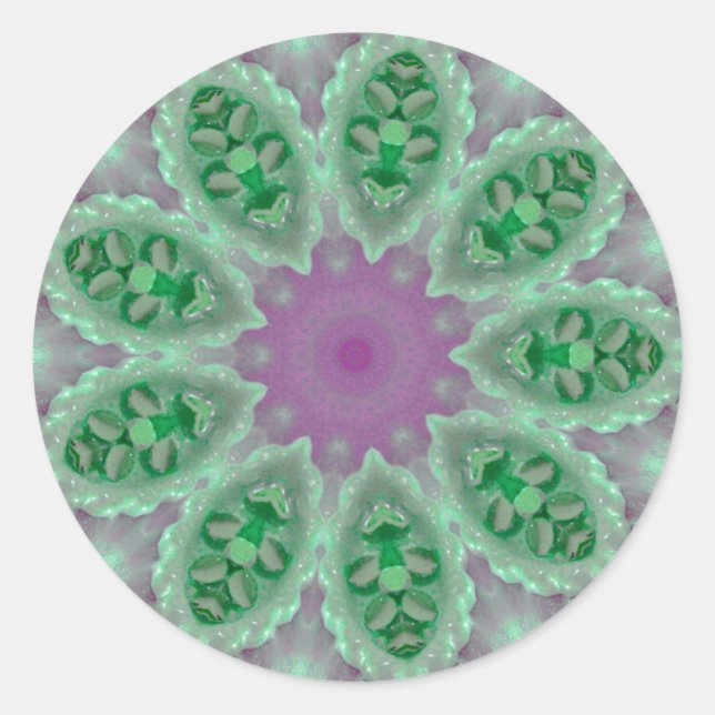 Redonda pegatina rosa y verde bonito (Anverso)