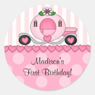 Redonda Pegatina rosado de la princesa feliz cumpleaños