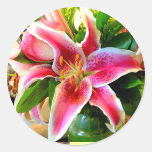 Redonda pegatina rosado del lirio del stargazer