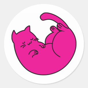 Redonda Pegatina rosado durmiente del gato