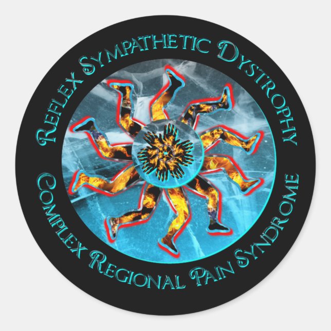Redonda Pegatina RSD/CRPS Flaming Hand & Leg Starburst (Anverso)