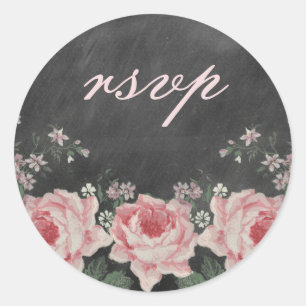 Redonda Pegatina RSVP Rosa de Chalkboard Vintage
