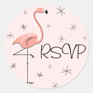 Redonda Pegatina RSVP rosa Flamingo