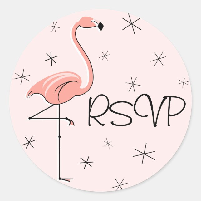Redonda Pegatina RSVP rosa Flamingo (Anverso)