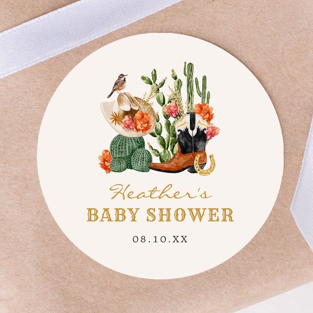 Redonda Pegatina ruso de Baby Shower occidental (Rustic Western Baby Shower Sticker by Painted Paperie
)