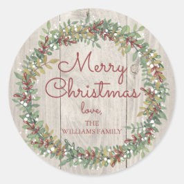 Redonda Pegatina Rustic Wreath Christmas