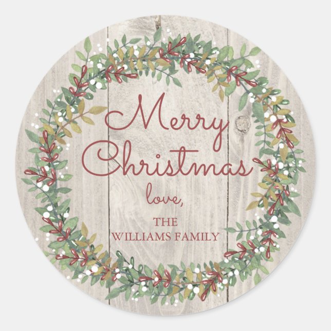 Redonda Pegatina Rustic Wreath Christmas (Anverso)