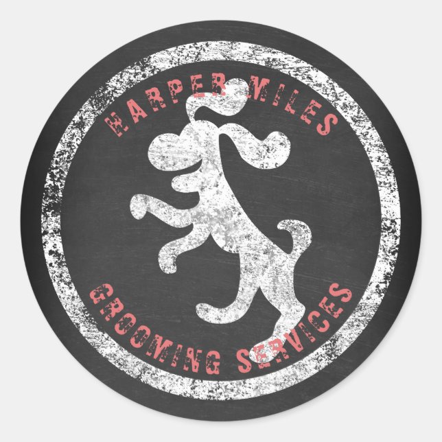 Redonda pegatina rústico con el logo de un perro feliz con (Anverso)