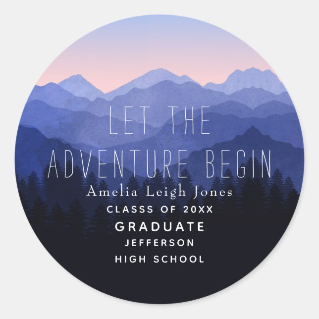 Redonda Pegatina Rústico de Sobre de Graduado de Montaña (Anverso)
