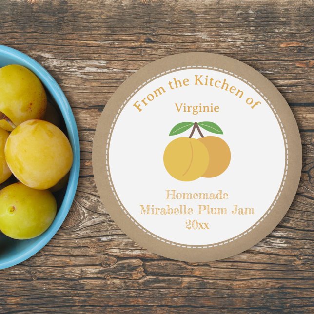 Redonda Pegatina Rústico Mirabelle Plum Jam Label (Rustic Mirabelle Plum Jam Label Sticker)