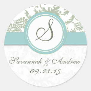 Redonda Pegatina Sage Green y Boda Aqua