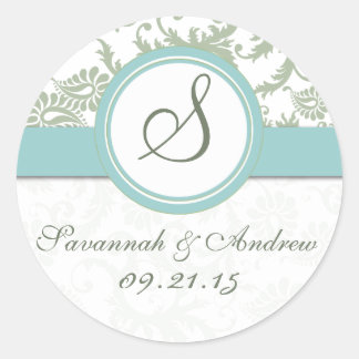 Redonda Pegatina Sage Green y Boda Aqua