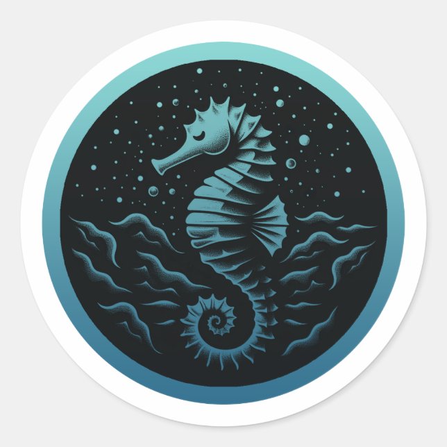 Redonda Pegatina Seahorse (Anverso)
