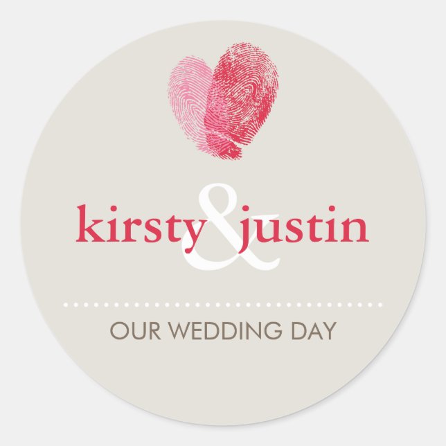 Redonda PEGATINA SEAL lindo boda huella dactilar amor al c (Anverso)
