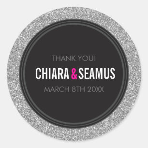 Redonda PEGATINA SEAL purpurina plateado simple moderno ne