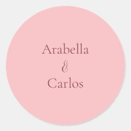 Redonda Pegatina sencilla de novia y novio rosa y burdeos
