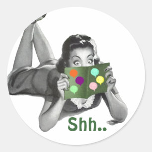Redonda Pegatina Shh... Retro Lady Fun Sorprende Fiestas S