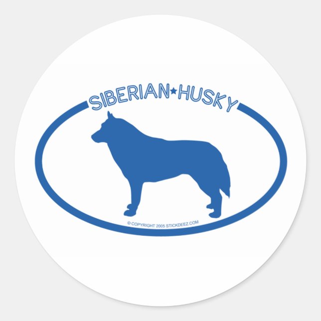 Redonda Pegatina Siberian Husky Silhouette (Anverso)