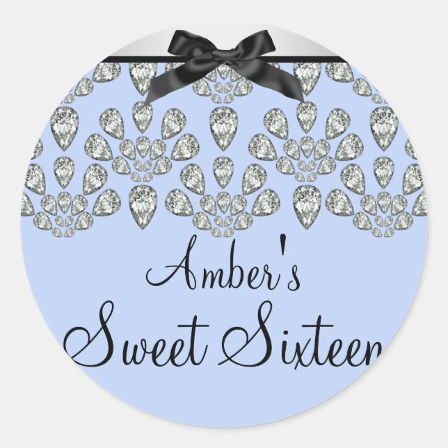 Redonda Pegatina Silver & Blue Forever Diamonds Sweet 16 (Anverso)