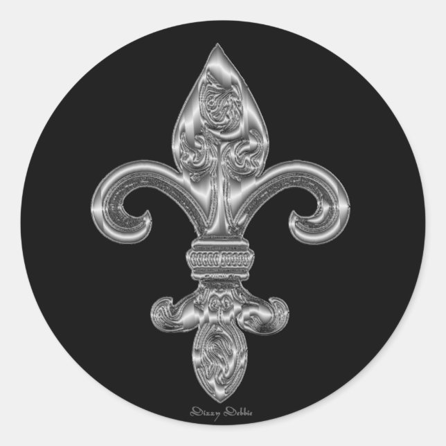 Redonda Pegatina Silver Fleur De Li (Anverso)