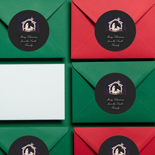 Redonda Pegatina simple de la Natividad navideña (Subido por el creador)