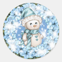Pegatina Snowman de invierno azul