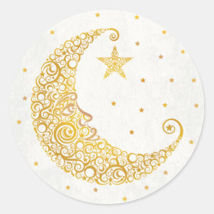 Redonda Pegatina Sobre la Luna - Dorado