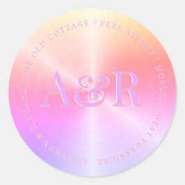 Redonda Pegatina sobre perlas arcoiris con monograma