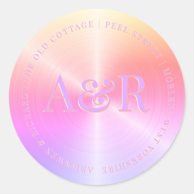 Redonda Pegatina sobre perlas arcoiris con monograma (Anverso)