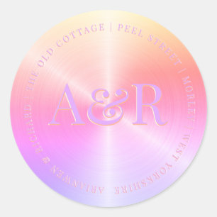 Redonda Pegatina sobre perlas arcoiris con monograma