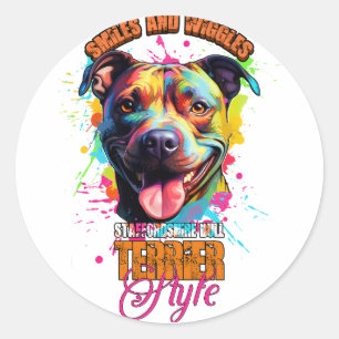 Redonda Pegatina Staffordshire Bull Terrier