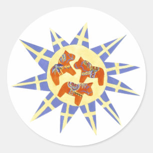 Redonda Pegatina sueco de caballos de Dala