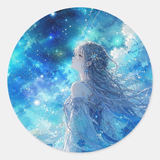 Redonda Pegatina Sueño Azul Celestial (Anverso)