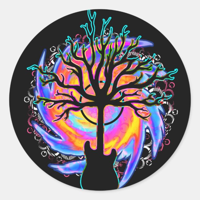 Redonda pegatina surrealista de guitarra "Ciclón Sónico Ps (Anverso)