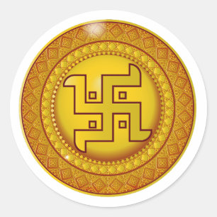 Redonda Pegatina Swastik Hindú Dorada