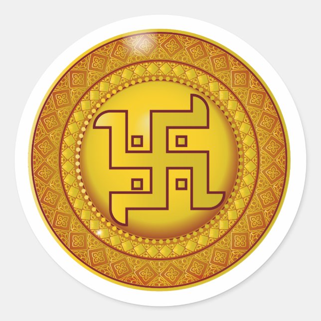Redonda Pegatina Swastik Hindú Dorada (Anverso)