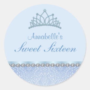 Redonda Pegatina Sweet16 Blue Tiara & Damask