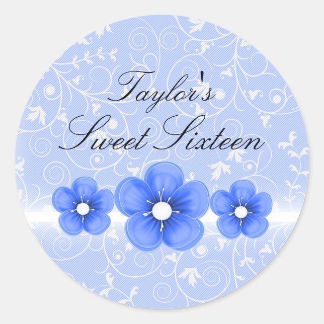 Redonda Pegatina Sweet16 Flor Azul (Anverso)