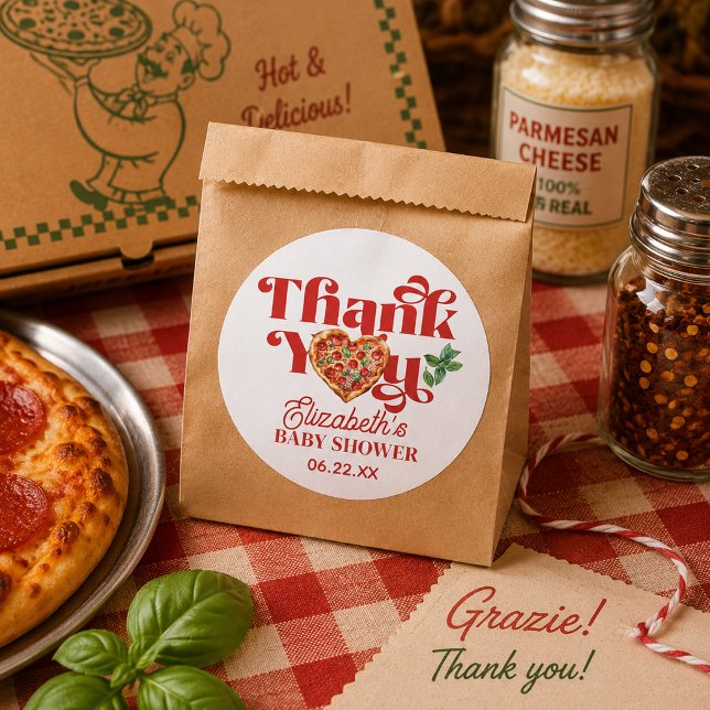 Redonda Pegatina temática de pizza roja y blanca  (Red White Pizza Themed Classic Round Sticker)