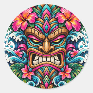 Redonda Pegatina Tiki Carnival Bloom